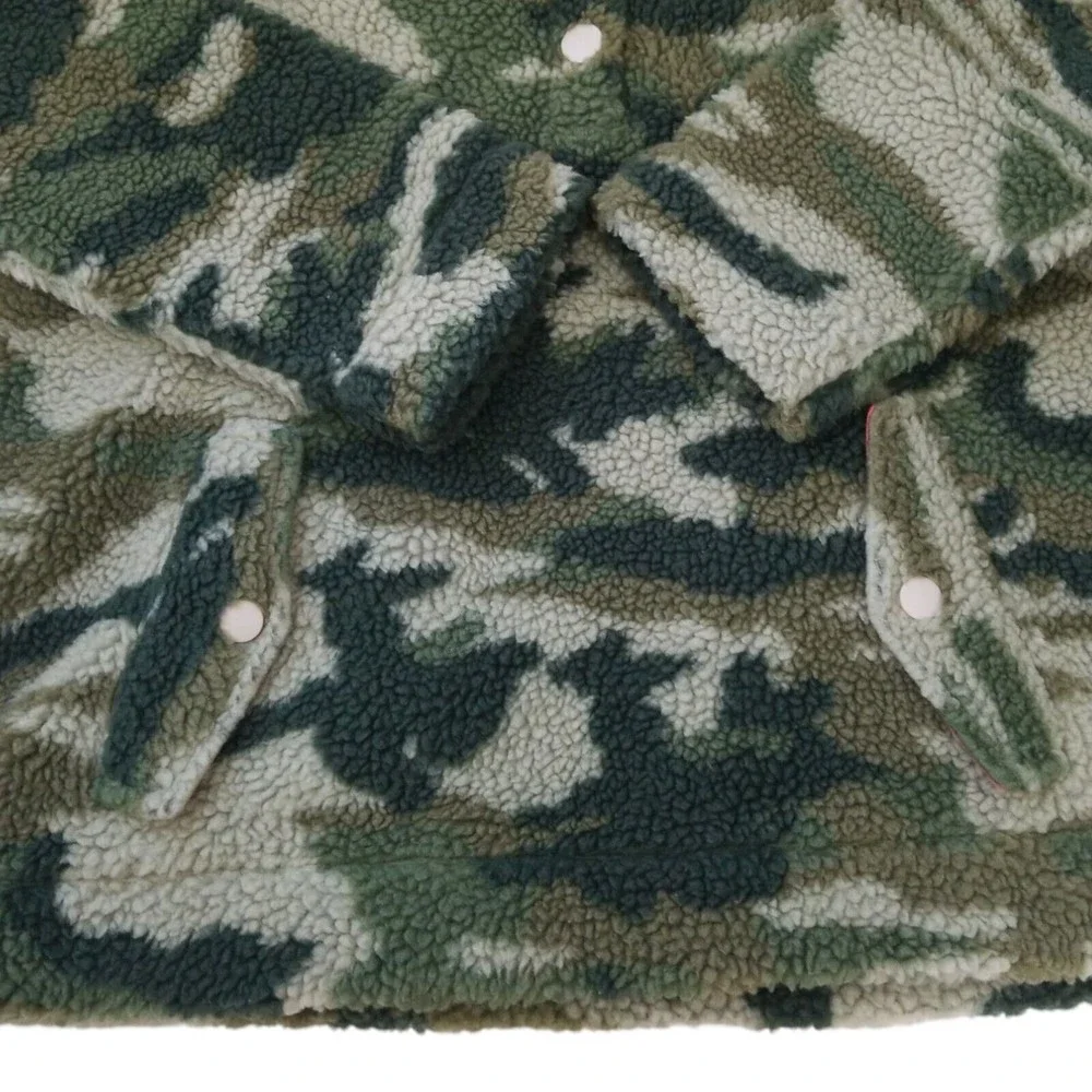J.CREW Teddy Sherpa Fleece Camo Pullover Jacket Neon Coral Snap Collar Small